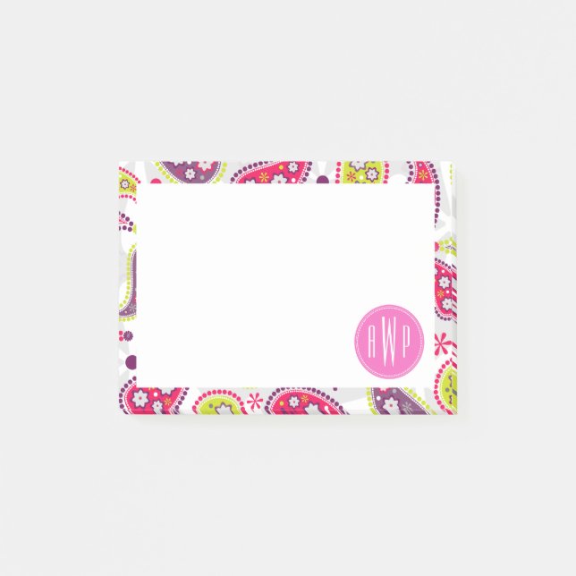 Post-it® Paisley et monogramme rose (Devant)