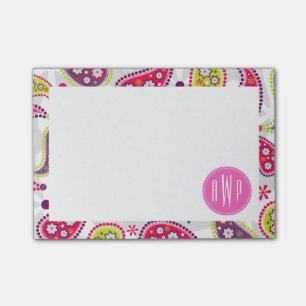 Post-it® Paisley et monogramme rose