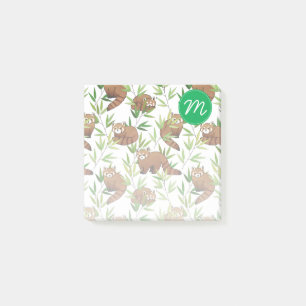 Post-it® Panda rouge et Bambou Feuille Motif et monogramme