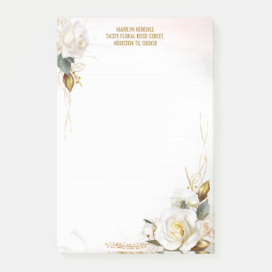 Post-it® Papeterie florale romantique Rose blanche or