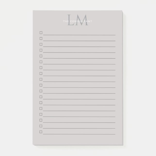 Post-it® Papeterie Monogramme Gris Taupe Moderne (Devant)