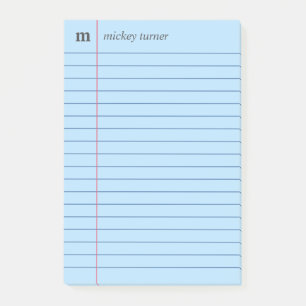 Post-it® Papier carnet Bleu Ajouter Votre Nom & Initiale