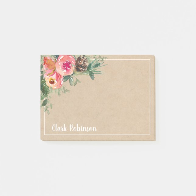 Post-it® Papier Kraft Aquarelle Fleurs Pinecone (Devant)
