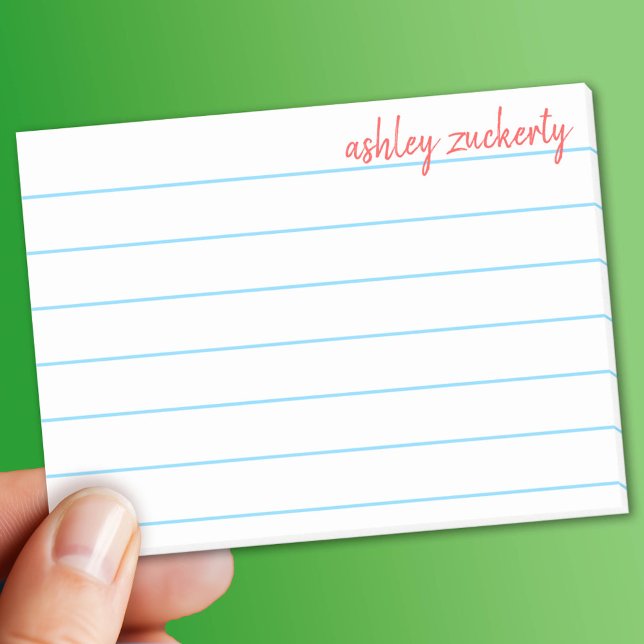 Post-it® Papier recouvert de papier bleu avec nom de script (Custom Post It Note Pad)
