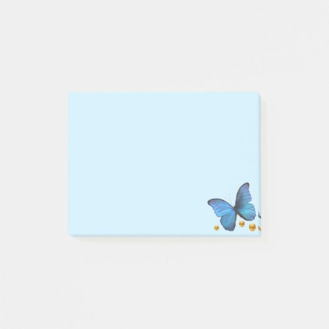Post-it® Papillon bleu et confettis dorés sur fond bleu cla (Devant)