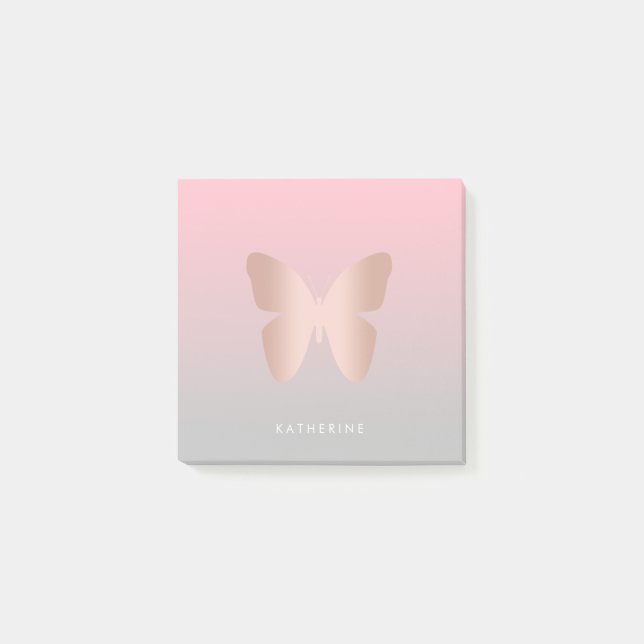 Post-it® Papillon rose à la mode moderne élégant d'or (Devant)
