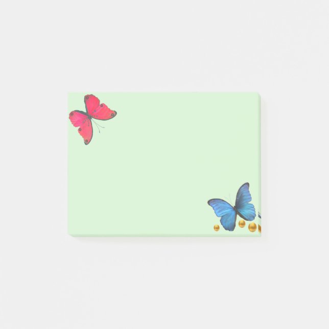 Post-it® Papillons bleus et rouges et points Confetti or (Devant)