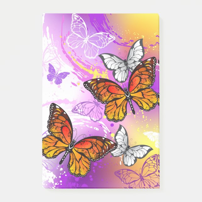 Post-it® Papillons Monarque sur Arrière - plan pourpre (Devant)