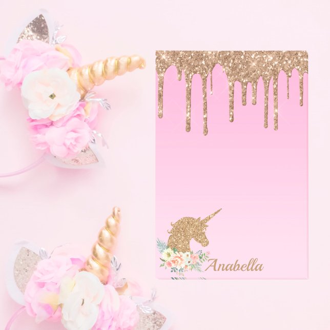 Post-it® Parties scintillant d'or personnalisé gouttes rose (Créateur téléchargé)