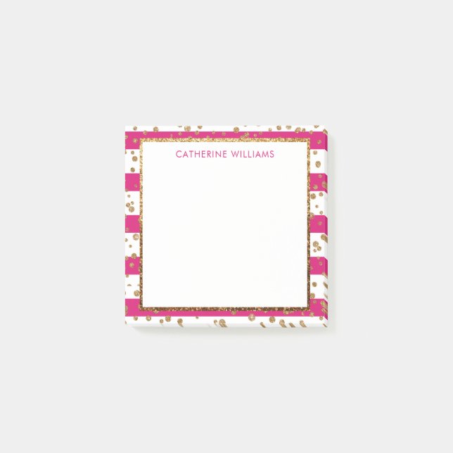 Post-it® Parties scintillant d'or rose Magenta blanc en ban (Devant)