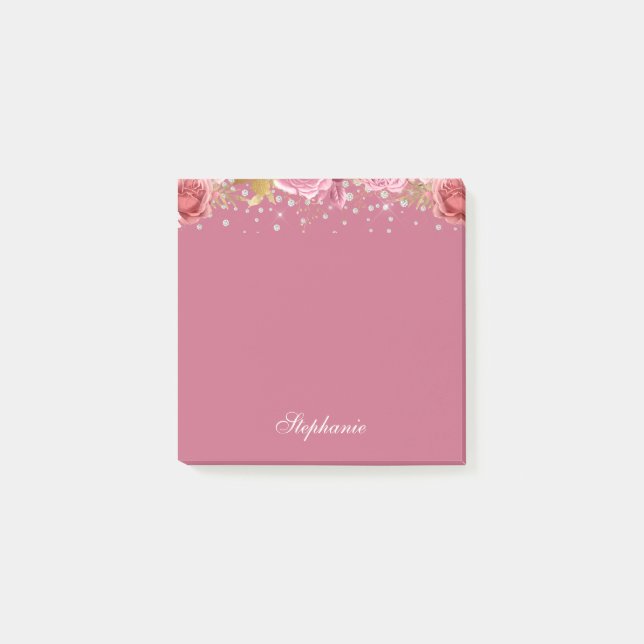 Post-it® Parties scintillant florale rose Nom personnalisé (Devant)