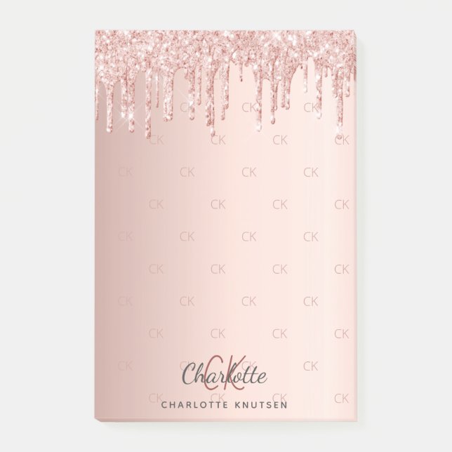 Post-it® parties scintillant rose or goutte monogramme init (Devant)