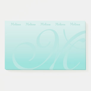 Post-it® Pastel en bloc de couleur monogramme Turquoise