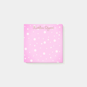 Post-it® Pastel Pink White Dots Name Gold Text Post-it Note
