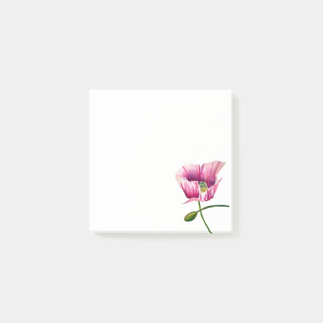 Post-it® Pavot rose aquarelle jolie fleur (Devant)
