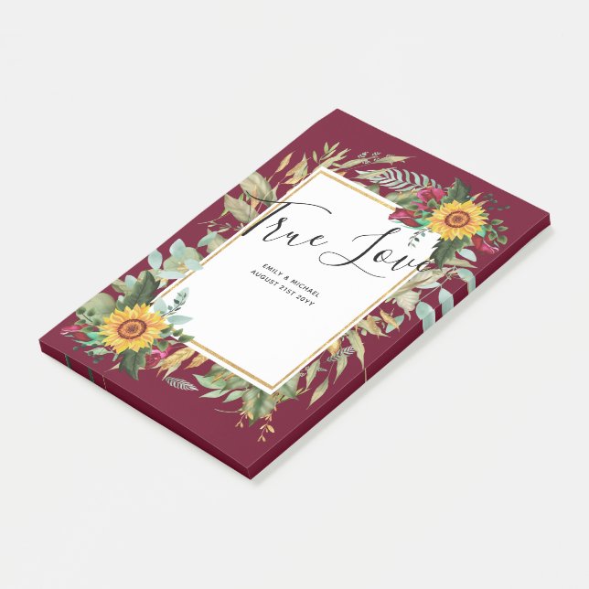 Post-it® Pays Tournesols Rustiques Bourgogne Mariage Rose (Incliné)