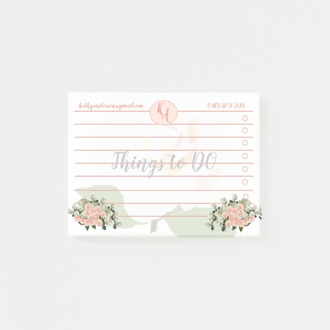 Post-it® Peach and White Roses Things to DO Post-It Notes (Devant)
