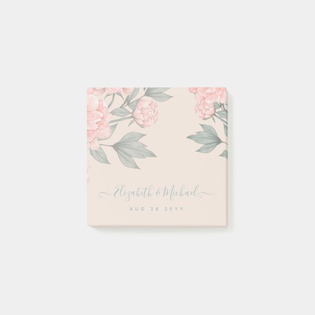 Post-it® Peach Peonies Sage Floral Budget Mariage (Devant)
