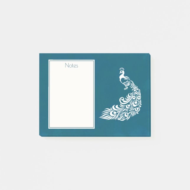 Post-it® Peacock blanc sur Turquoise Bold Design Art déco é (Devant)