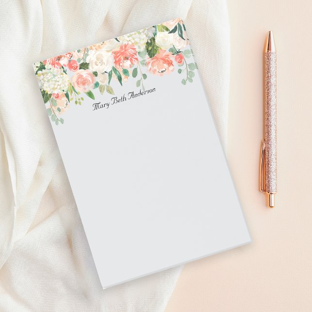 Post-it® Pêche et aquarelle blanche Floral (Créateur téléchargé)