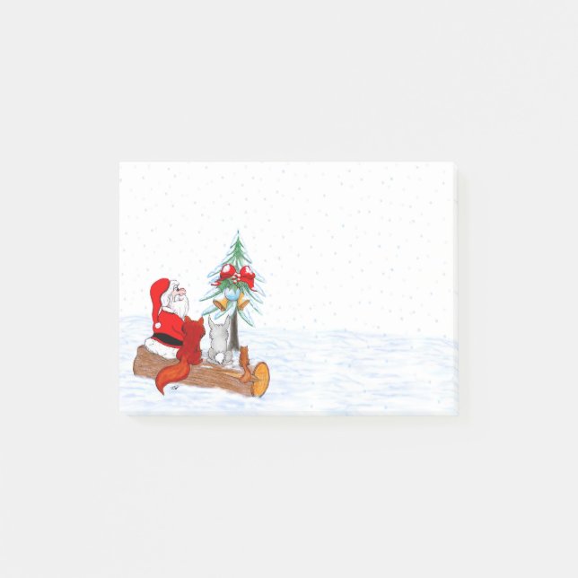 Post-it® Père Noël avec Renard de lapin et écureuil (Devant)
