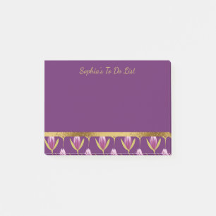 Post-it® Personalisé violet floral et Motif or