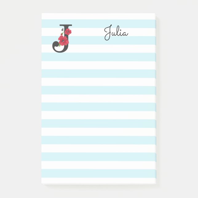 Post-it® Personalized monogram editable J text red flower (Devant)