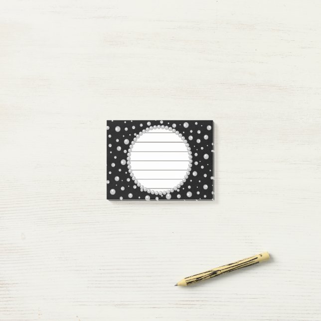 Post-it® Personalized Photo with Pearls Circle on Black (Sur un bureau)