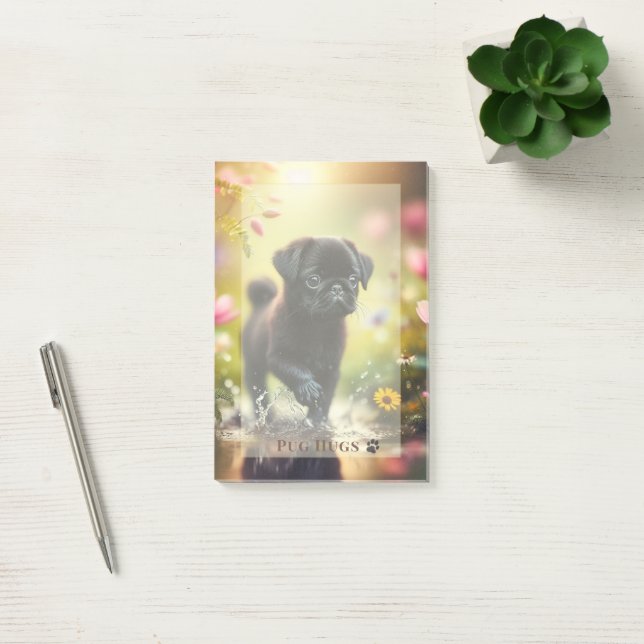 Post-it® Personalized Pug Puppy Floral Sticky Note Pad (Bureau)