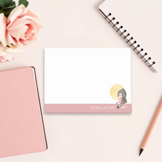 Post-it® Personnalisé Cute Kawaii Anime (Cute Girly Custom Personalized Kawaii Anime Style Girl Panda Bear Post it Notes)