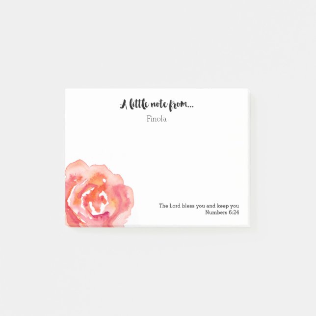 Post-it® Personnalisé | Écriture Rose aquarelle post-it (Devant)