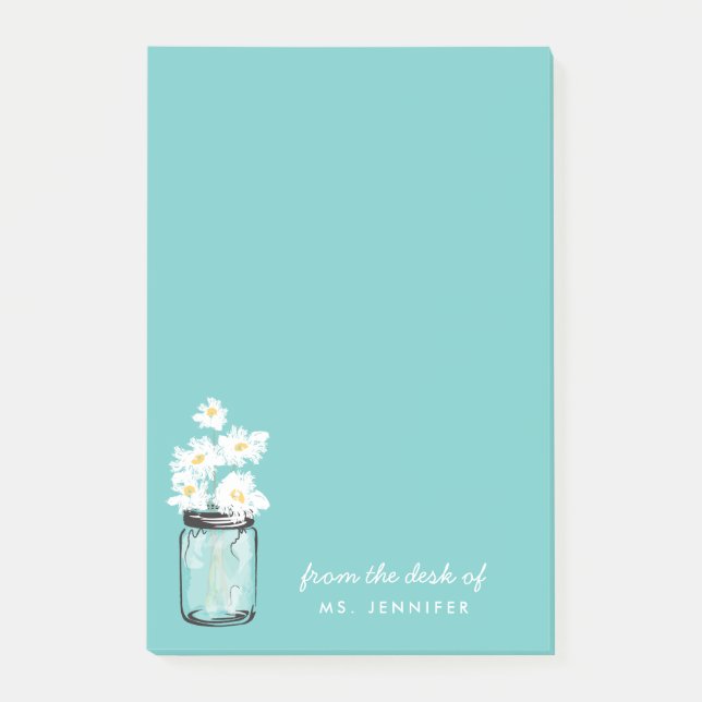 Post-it® Personnaliser Note Turquoise Mason Jar White Daisy (Devant)