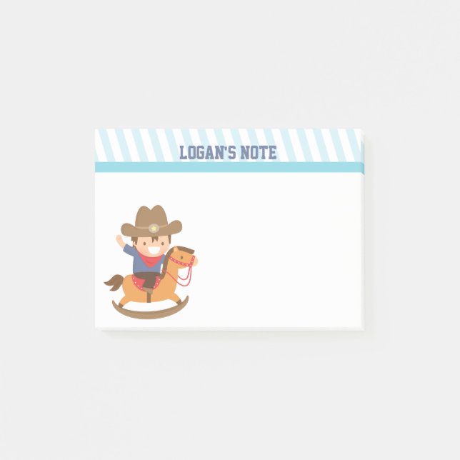 Post-it® Petit cowboy heureux mignon sur le cheval de (Devant)
