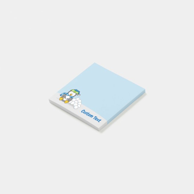 Post-it® Petit pingouin assis avec des boules de neige (Incliné)