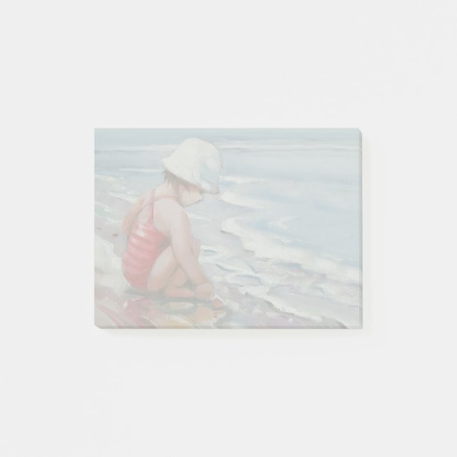 Post-it® Petite fille avec casquette blanc à la plage (Devant)