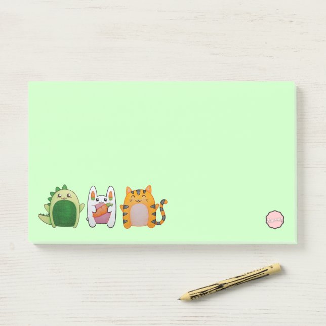 Post-it® Petits Animaux mignons, Dinosaure Kawaii, Lapin, T (Sur un bureau)