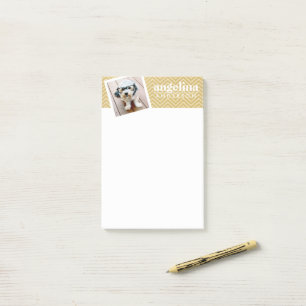 Post-it® Photo avec Gold Chevron Motif et Nom personnalisé