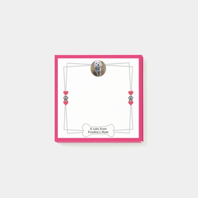 Post-it® Photo de chien Notes post-it avec pattes et coeurs (Devant)