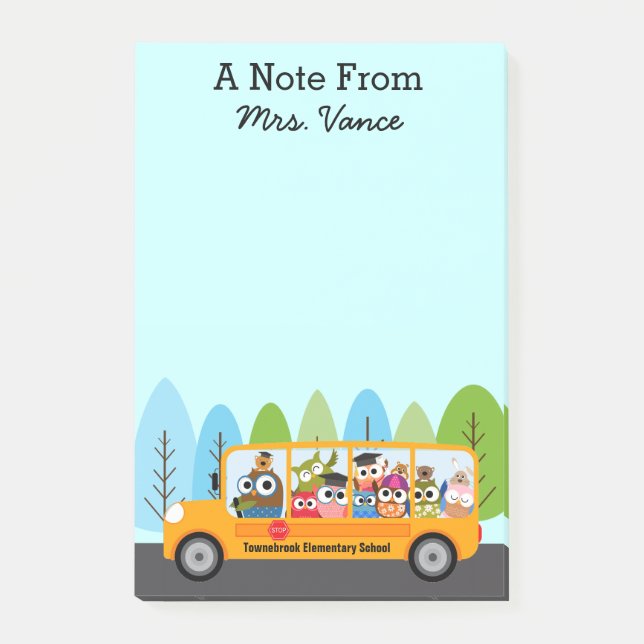 Post-it® Pilote de bus de l'école Cute Owl (Devant)