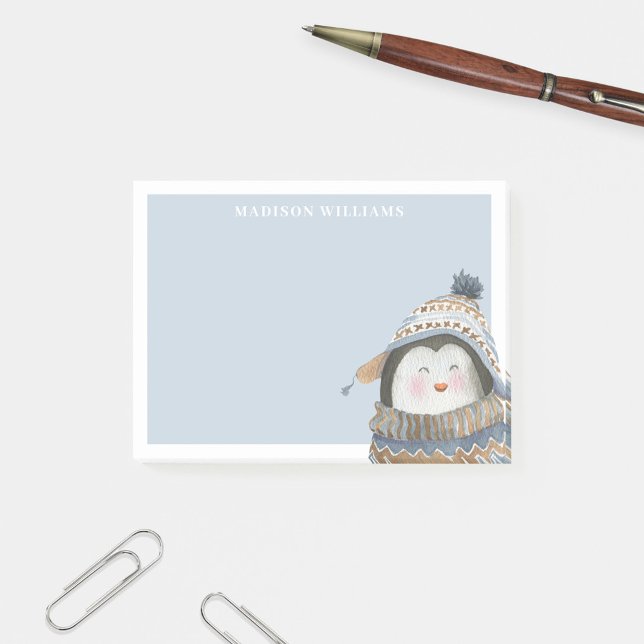 Post-it® Pingouin d'aquarelle mignonne avec nom personnalis (Créateur téléchargé)