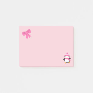 Post-it® Pingouin mignon en Casquette rose et Écharpe et Bo
