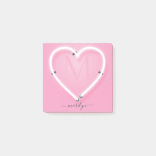 Post-it® Pink Chic Neon Coeur Signer Monogramme Nom Non
