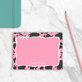 Post-it® Pink Cow Print & White Bow With Your Name