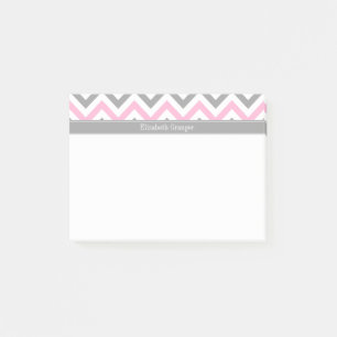 Post-it® Pink Dk Gray White LG Chevron Gray Name Monogram