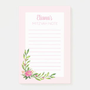 Post-it® Pink Floral Mitzvah Note : 4 x 6 Sticky Pad