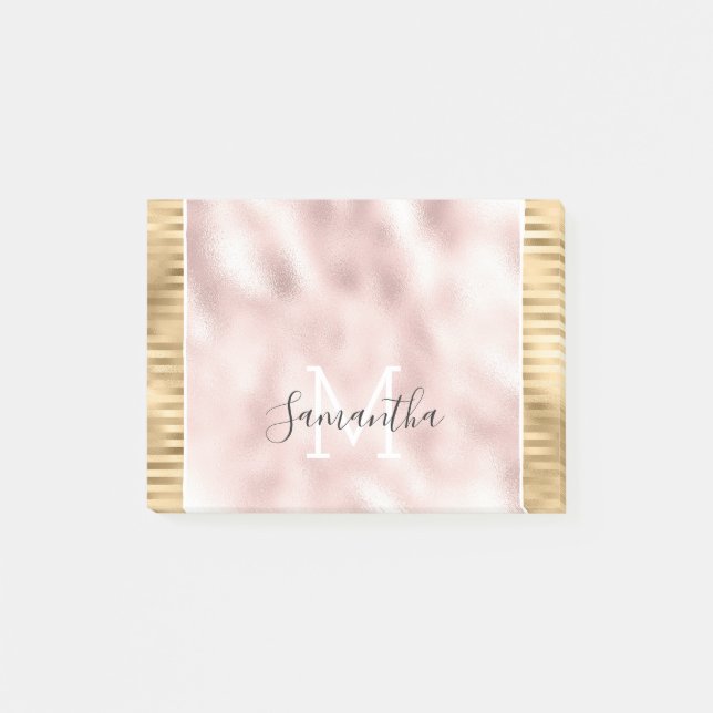 Post-it® Pink Gold Glam Stripes personnalisées Monogramme (Devant)