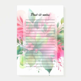 Post-it® Pink Green Watercolor Botanical Bloom