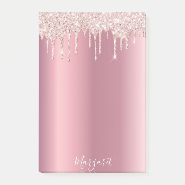 Post-it® Pink rose or métal glacier nom script (Devant)