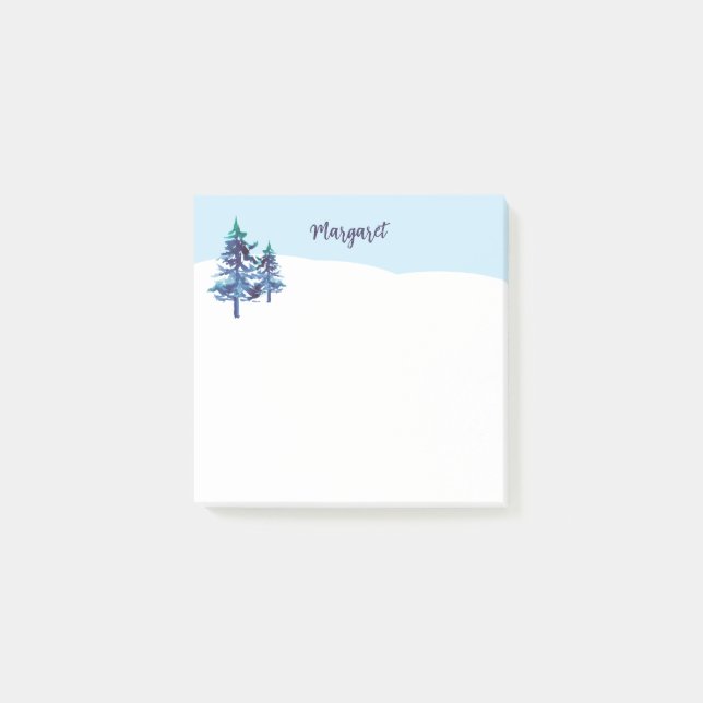 Post-it® Pins d'hiver Arbres Bleu Blanc Snowy Paysage (Devant)