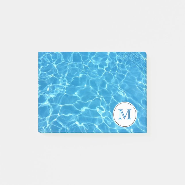 Post-it® Piscine Bleue Étincelante Monogramme d'eau Bleue (Devant)
